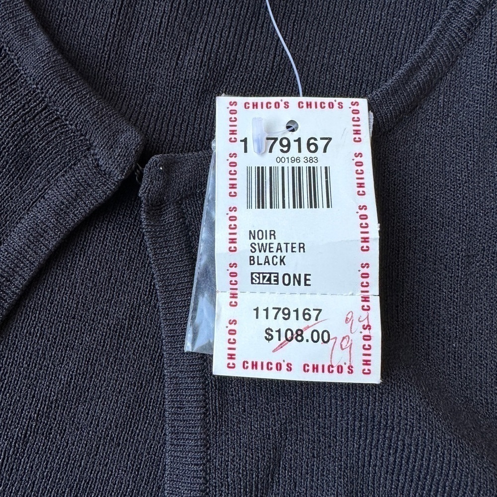 NWT Vintage Chico’s Design Black Beaded Open Front Knit Cardigan Size 1 (US M) - Picture 9 of 11